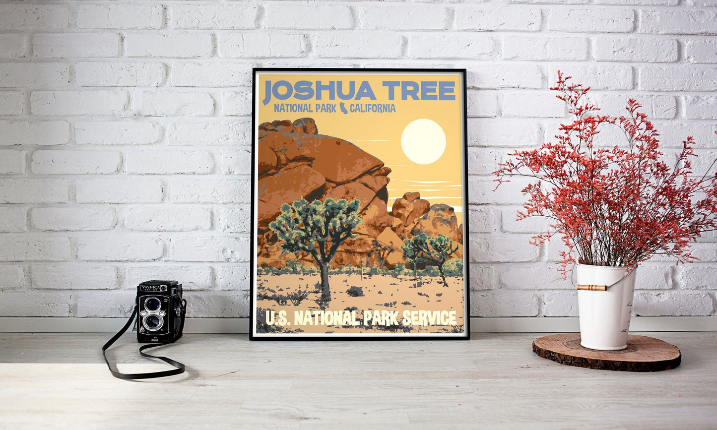 Joshua Tree National Park Print, Joshua Tree California Poster, Vintage Style Travel Art