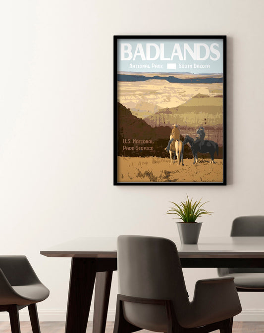 Badlands National Park Travel Poster, Badlands Print, Vintage Style Travel Print