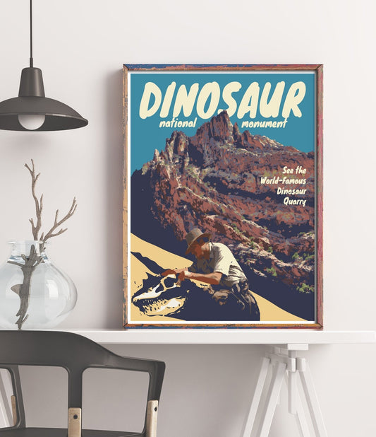 Dinosaur National Monument Print, Dinosaur Quarry Utah Poster, Vintage Style Travel Art