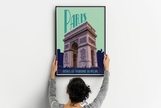 Paris France Print, Paris France Arc De Triomphe Poster, Paris Vintage Style Travel Art