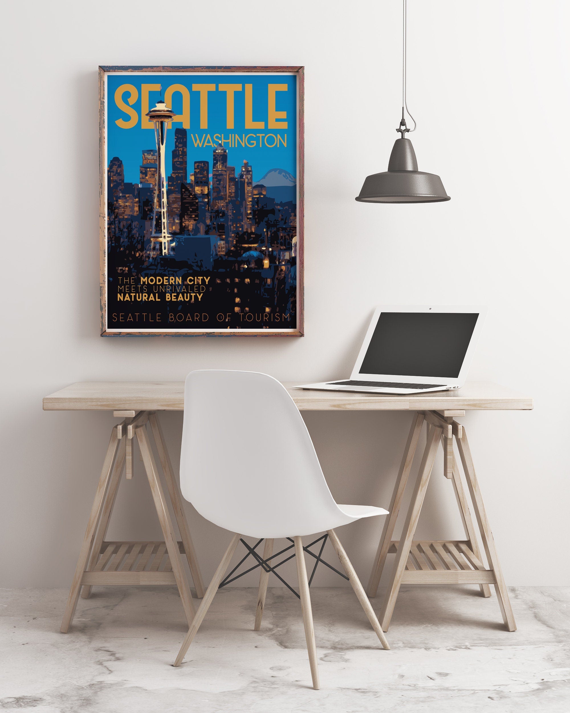 Seattle Washington Print, Seattle Washington Space Needle Poster, Vintage Style Travel Art