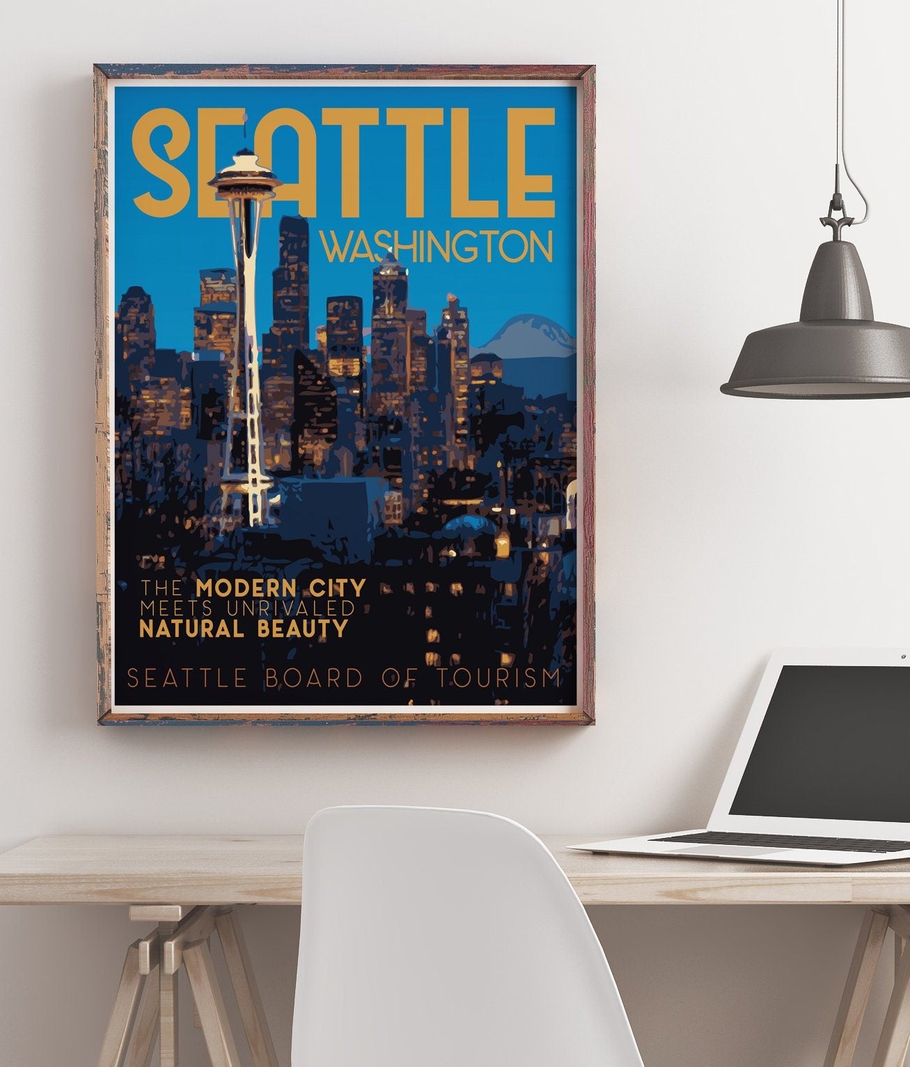 Seattle Washington Print, Seattle Washington Space Needle Poster, Vintage Style Travel Art