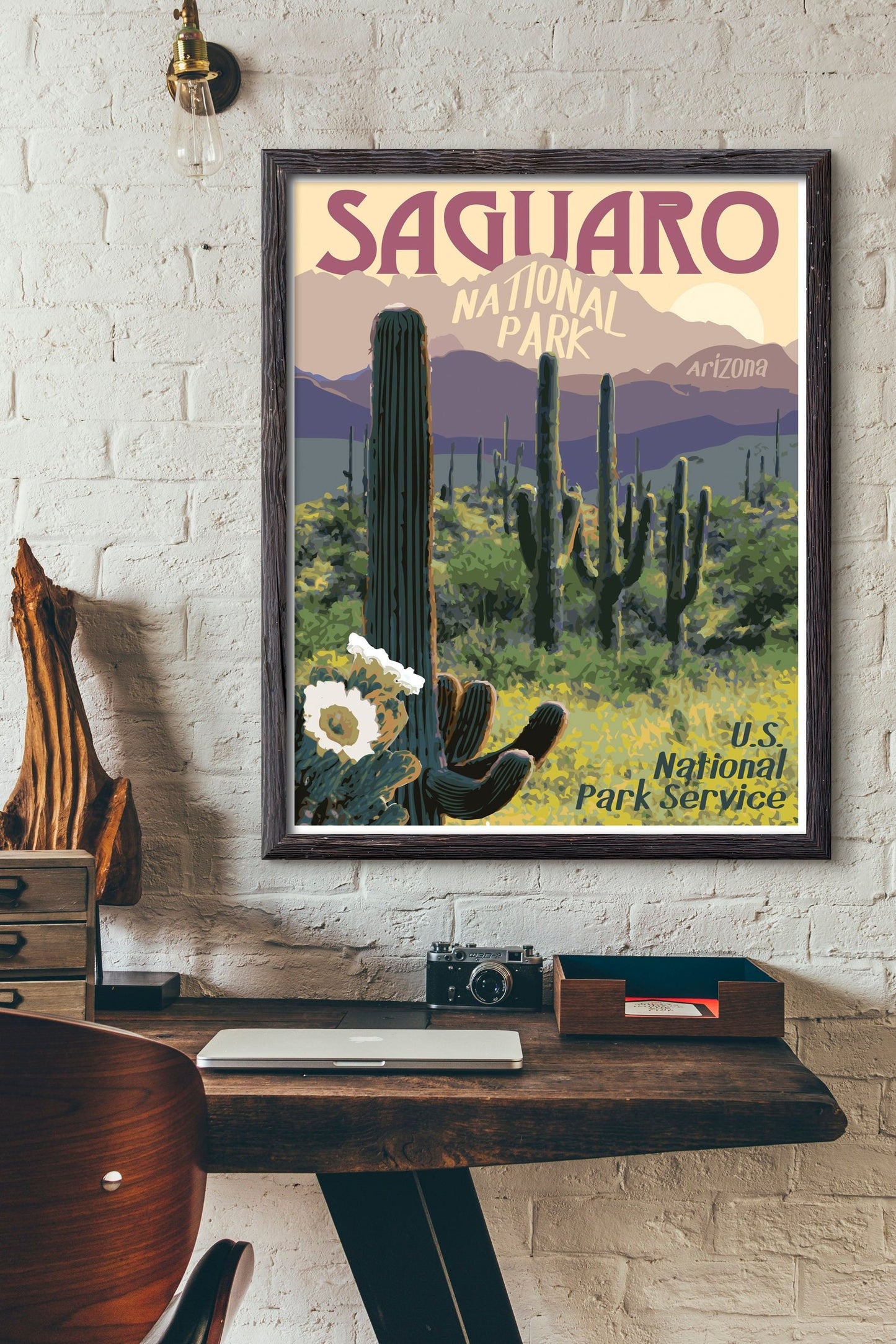 Saguaro National Park Print, Saguaro Arizona Poster, Saguaro Cactus Print, Vintage Style Travel Art