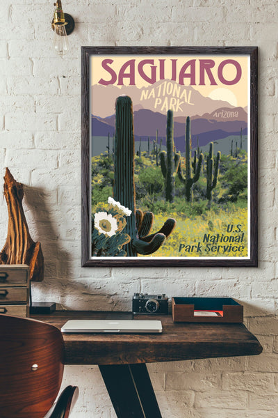 Saguaro National Park Vintage Travel Decal Sticker - Multi-Color Luggage Label (Made In USA)