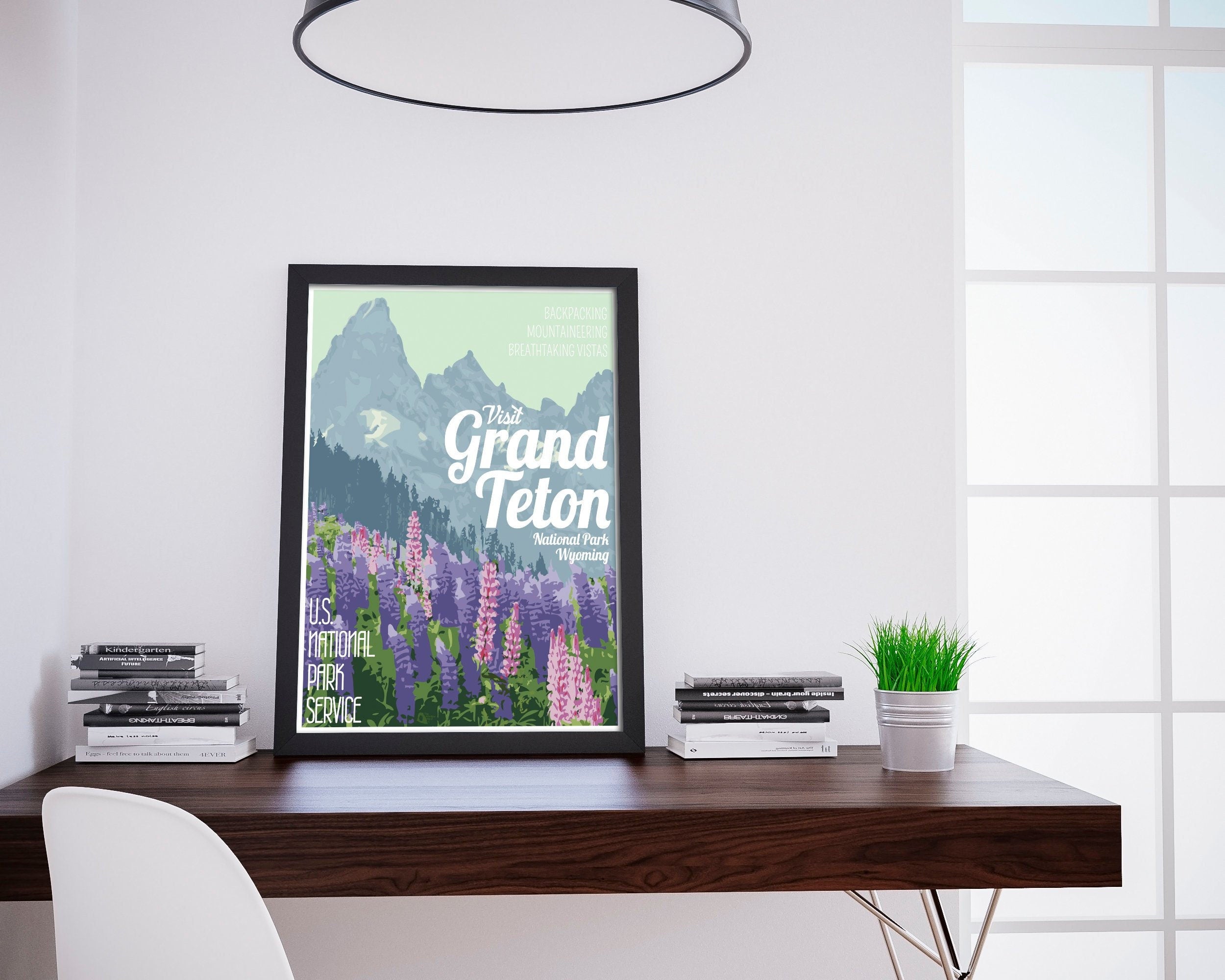 Grand Teton National Park Print, Grand Teton Wyoming Poster, Vintage Style Travel Art