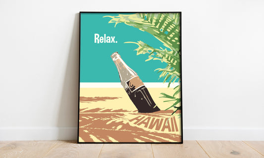 Hawaii Beach Print, Hawaii Relax Poster, Vintage Style Travel Art