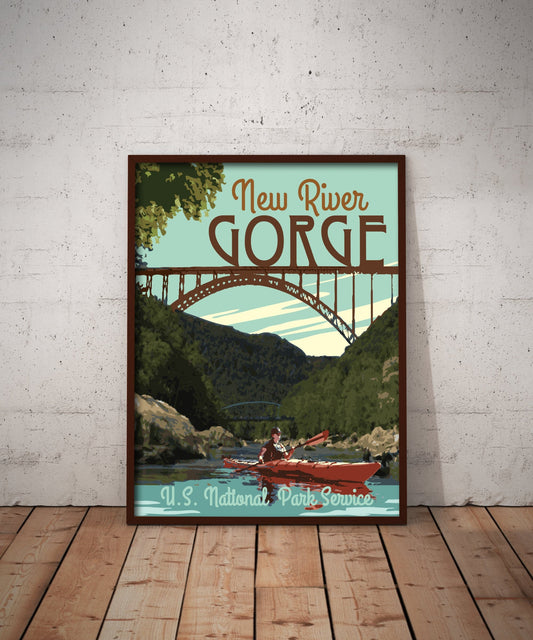 New River Gorge National Park Print, New River Gorge West Virginia Poster, Vintage Style Travel Art