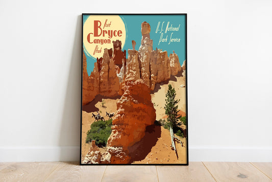 Bryce Canyon National Park Print, Bryce Canyon Poster, Utah Vintage Style Travel Art