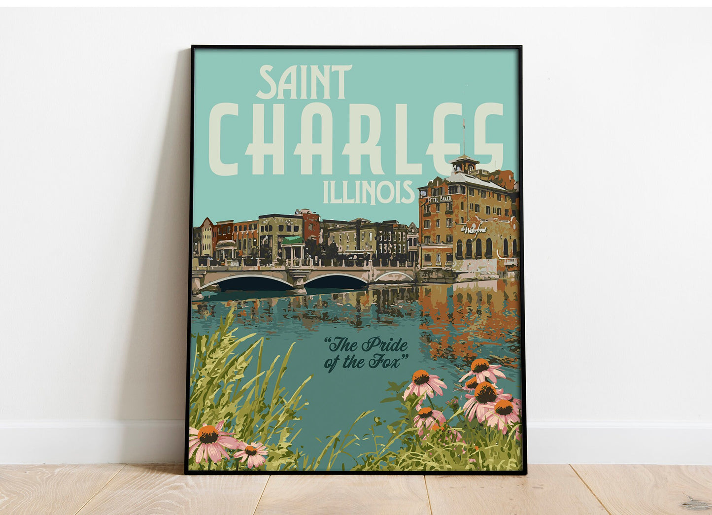 Saint Charles Illinois Print, St. Charles Illinois Poster, Fox Valley Tri-Cities Print, Vintage Style Travel Art