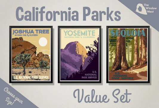 California National Park Travel Posters, Joshua Tree National Park Print, Yosemite National Park Print, Sequoia National Park Print, Three Print Value Set