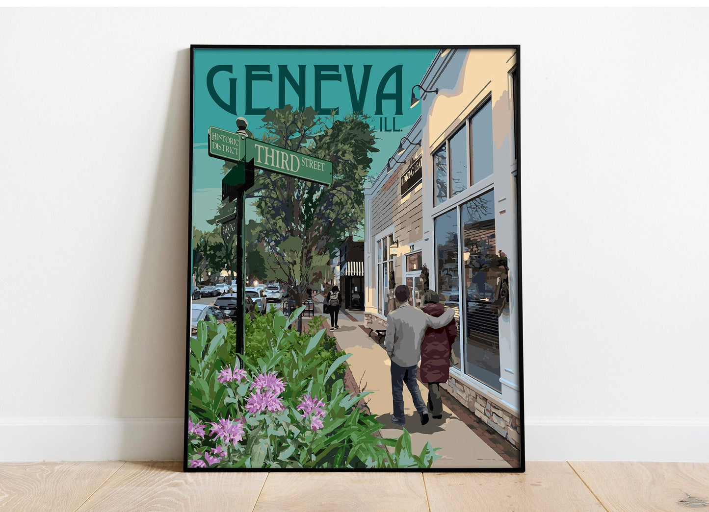 Geneva Illinois Print, Geneva Tri-Cities Poster, Geneva Fox River Print, Vintage Style Travel Art