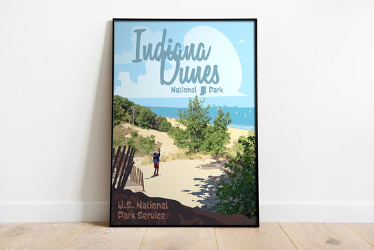 Indiana Dunes National Park Print, Indiana Sand Dunes Poster, Vintage Style Travel Art