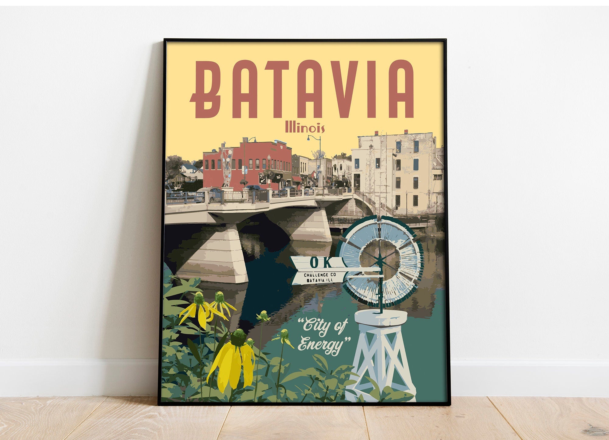 Chicagoland Tri-Cities Vintage Style Travel Prints, Saint Charles Illinois Poster, Batavia Illinois Poster, Geneva Illinois Poster, Three Print Value Set