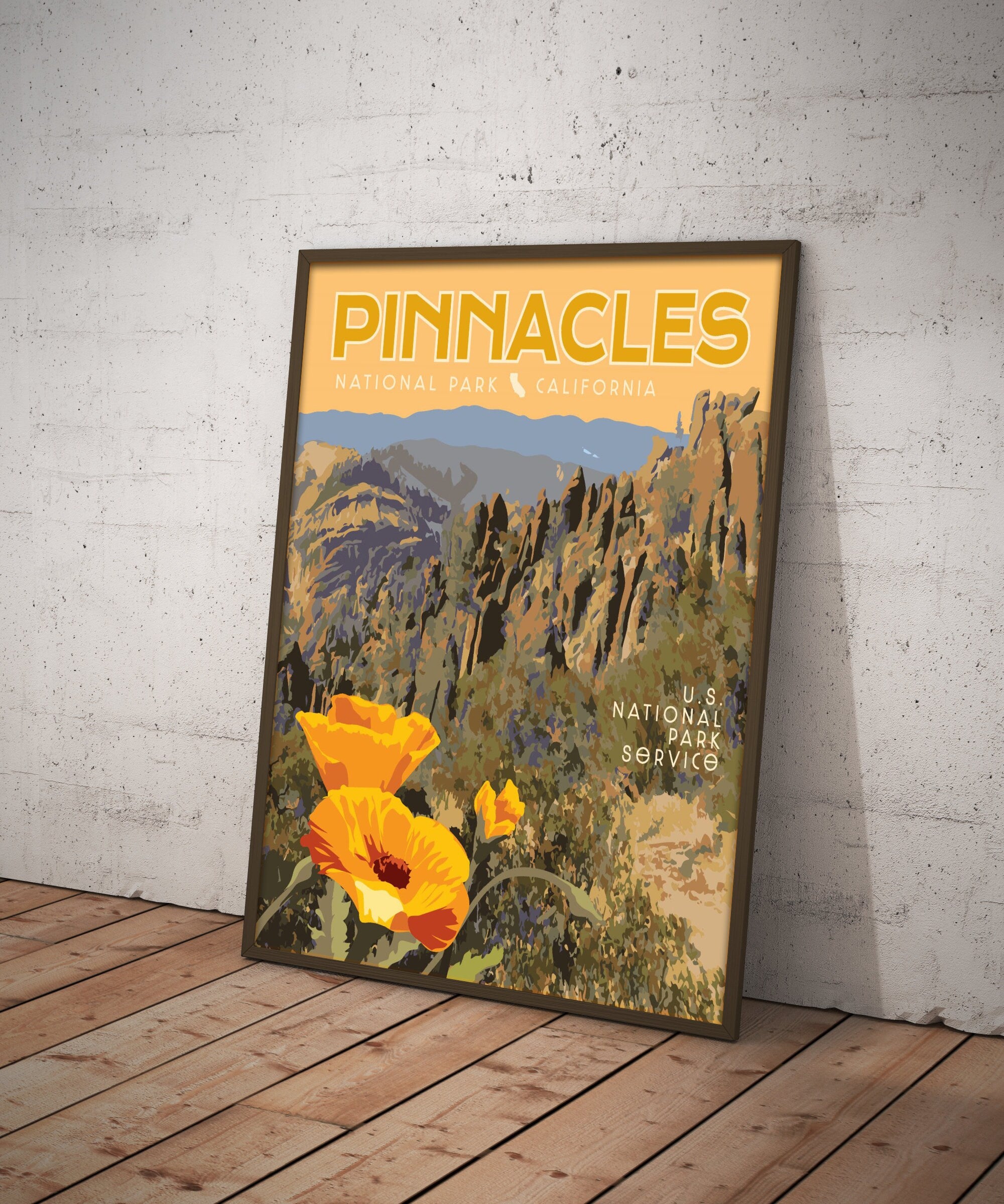 Pinnacles National Park Print,  Pinnacles National Park California Poster, Vintage Style Travel Art