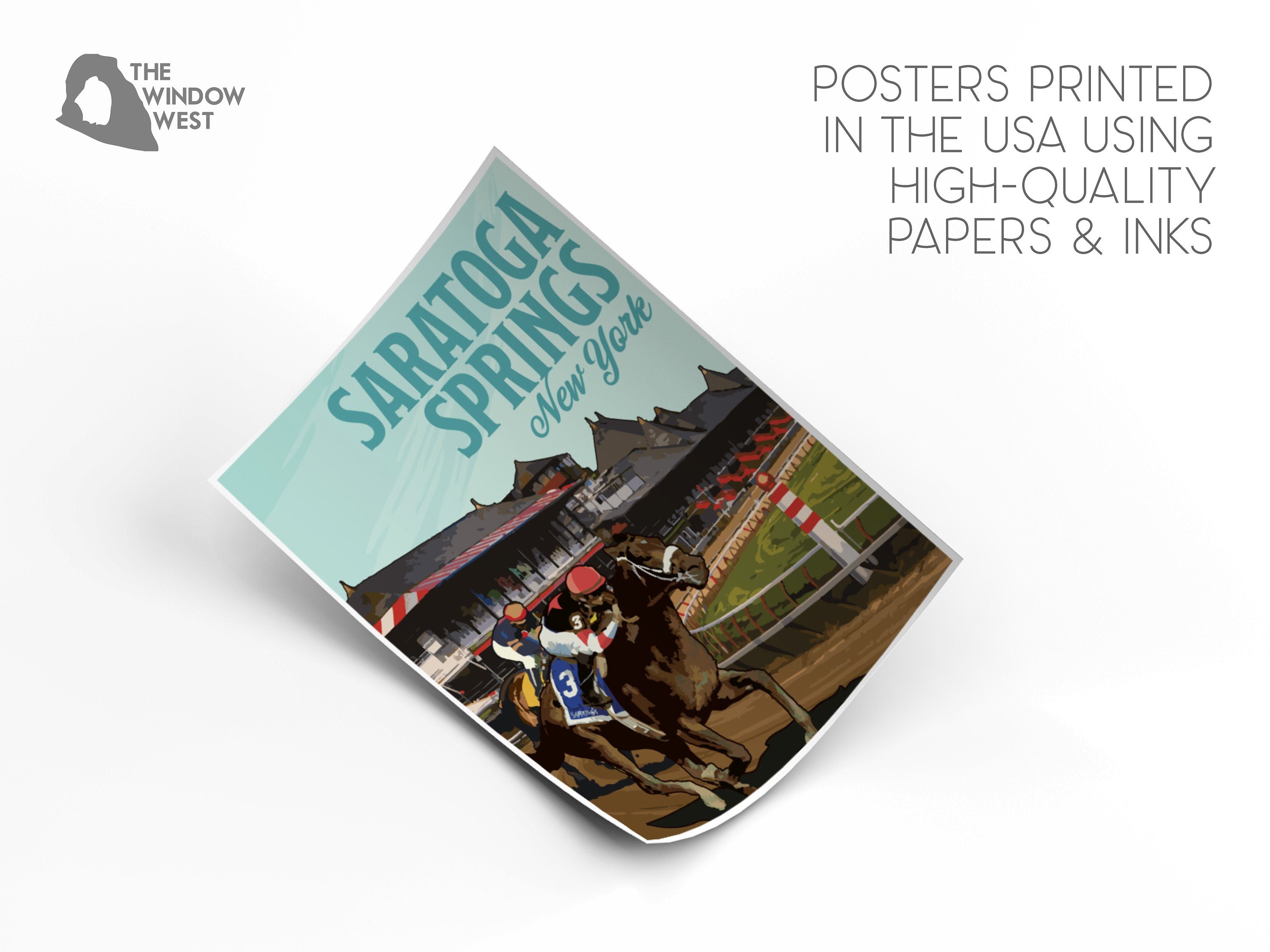 Saratoga Springs New York Print, Saratoga Spring Horse Racetrack Poster, New York Vintage Style Travel Art