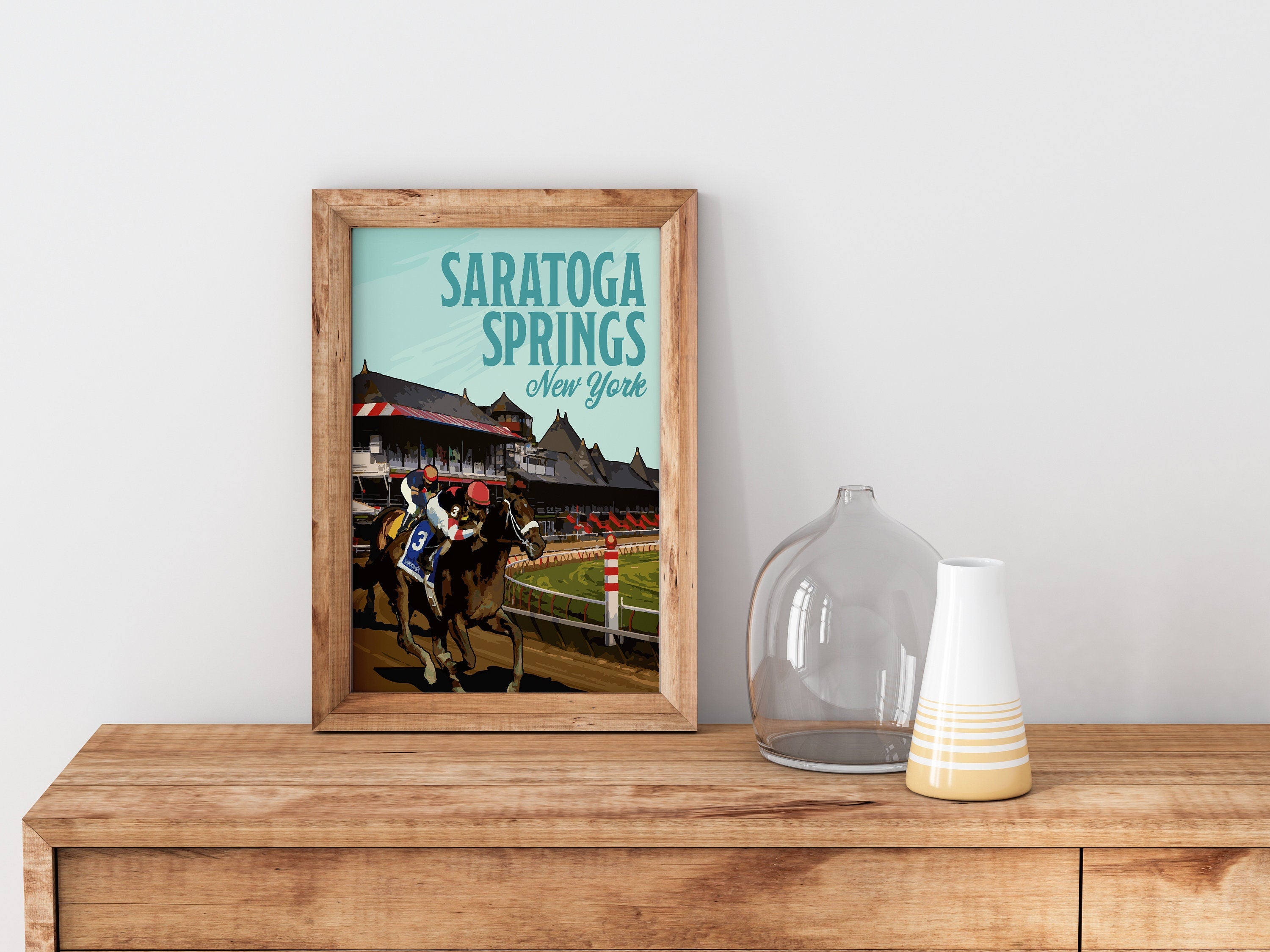 Saratoga Springs New York Print, Saratoga Spring Horse Racetrack Poster, New York Vintage Style Travel Art