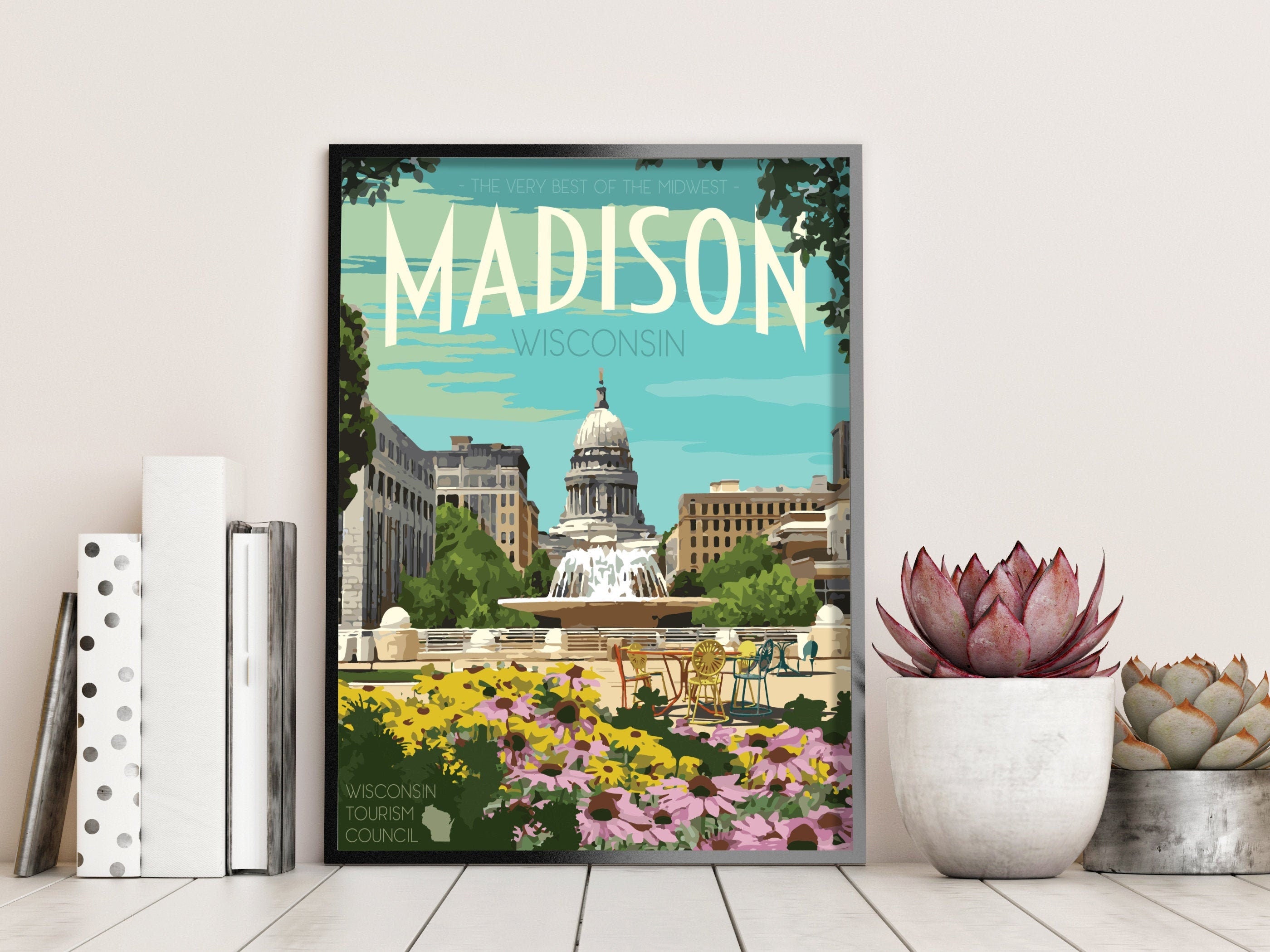 Madison Wisconsin Print, Madison Poster, Wisconsin Vintage Style Travel Art