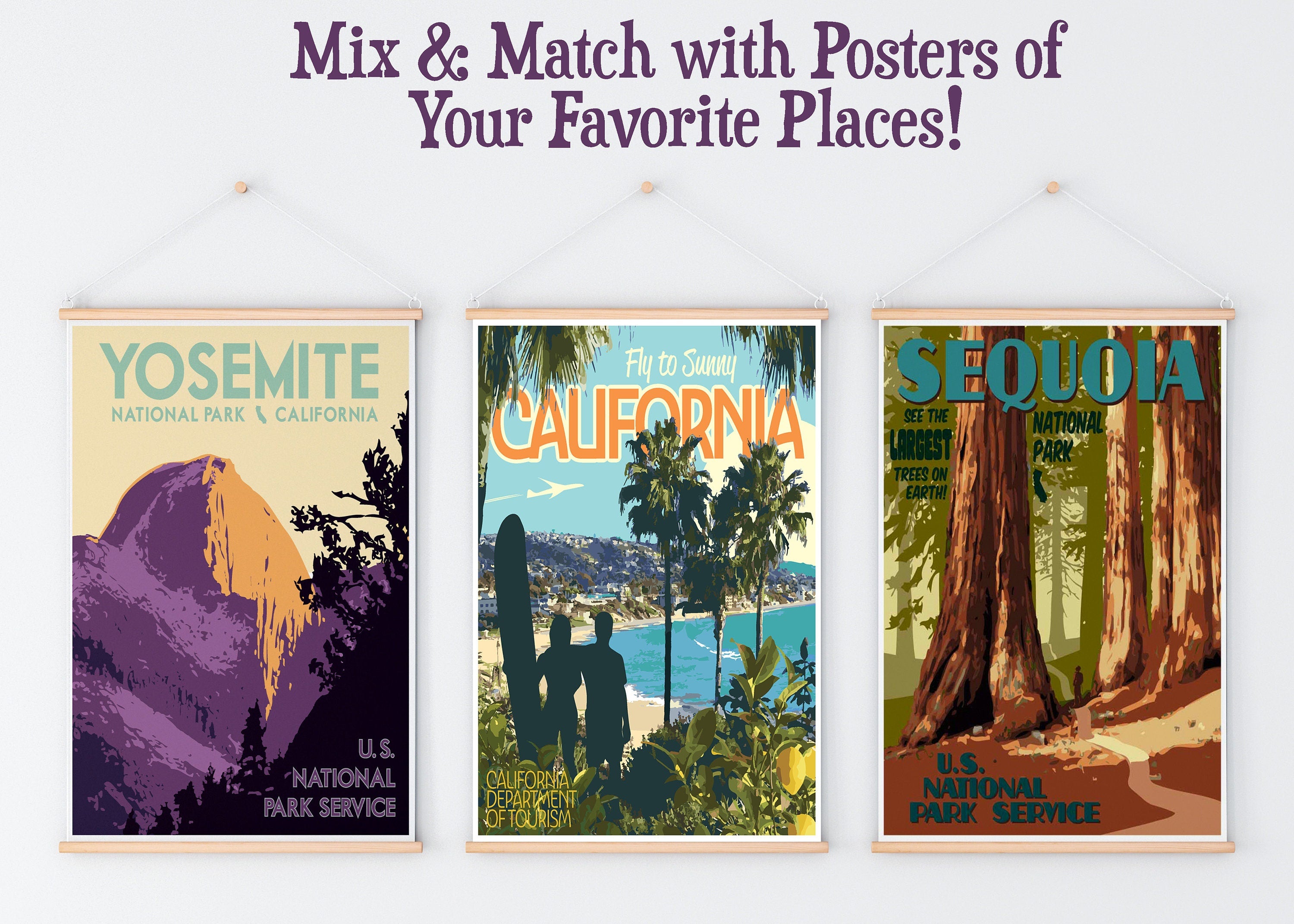 California Beach Travel Poster, Visit California Print, California Vintage Style Art