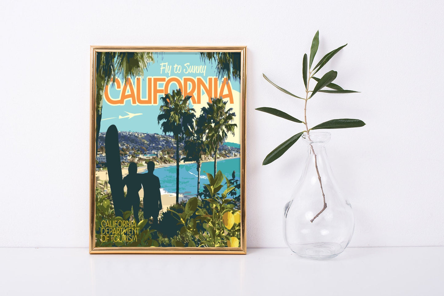 California Beach Travel Poster, Visit California Print, California Vintage Style Art