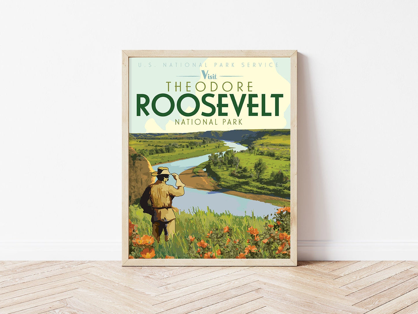 Theodore Roosevelt National Park Print, Theodore Roosevelt North Dakota Poster, Vintage Style Travel Art