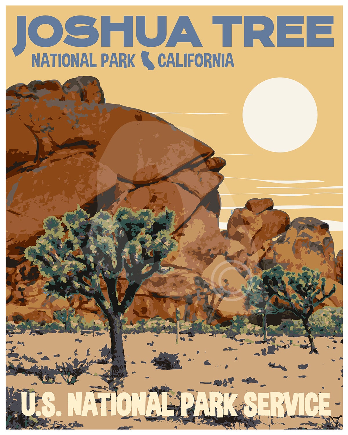 Joshua Tree National Park Print, Joshua Tree California Poster, Vintage Style Travel Art