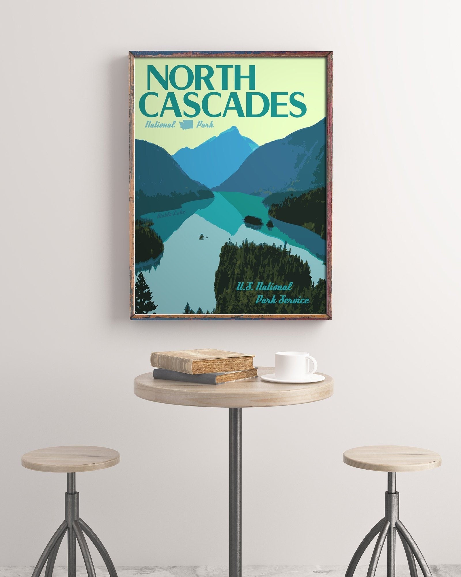 North Cascades National Park Print, North Cascades Washington Poster, Vintage Style Travel Art