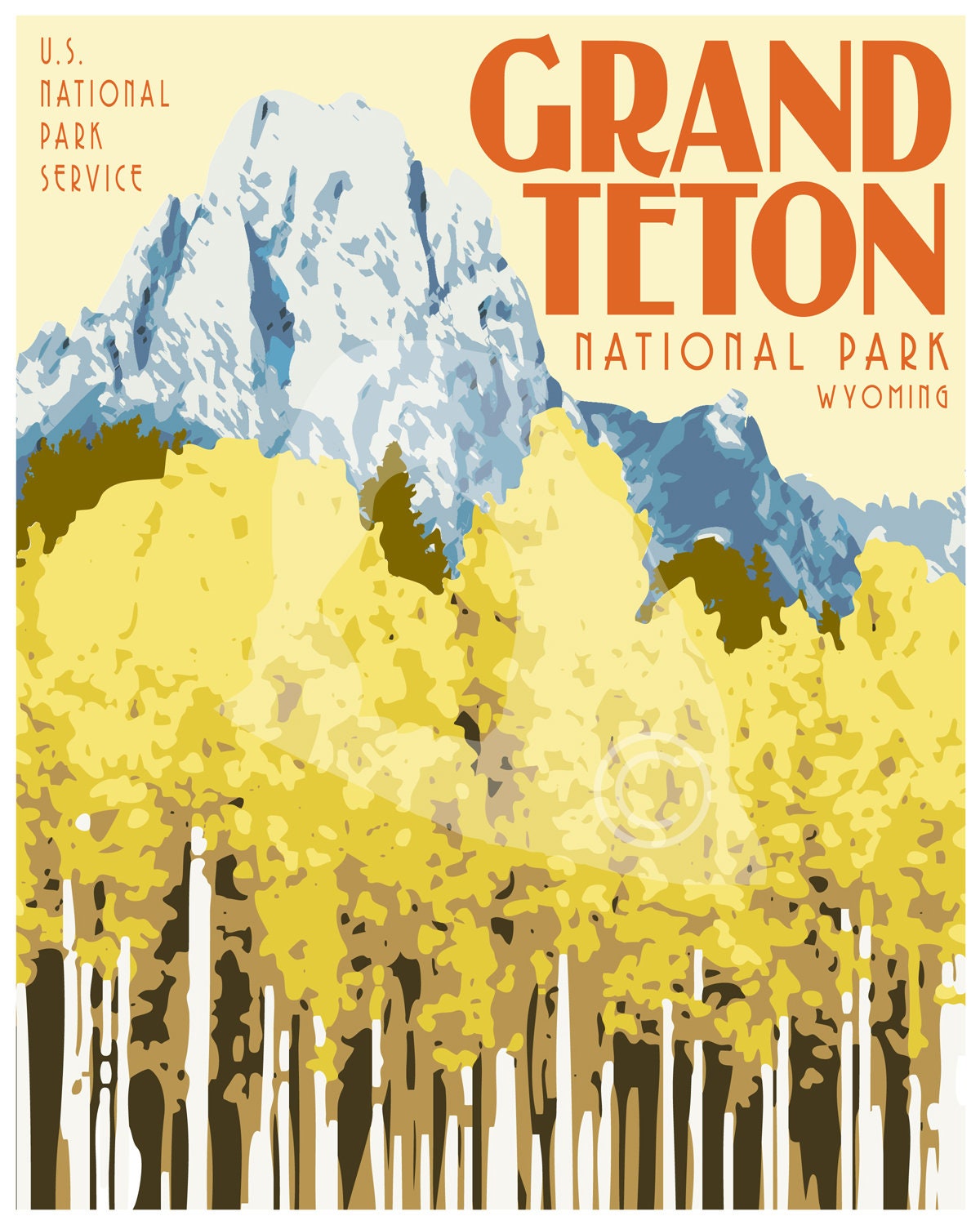 Grand Teton National Park Print, Grand Teton Wyoming Poster, Vintage Style Travel Art