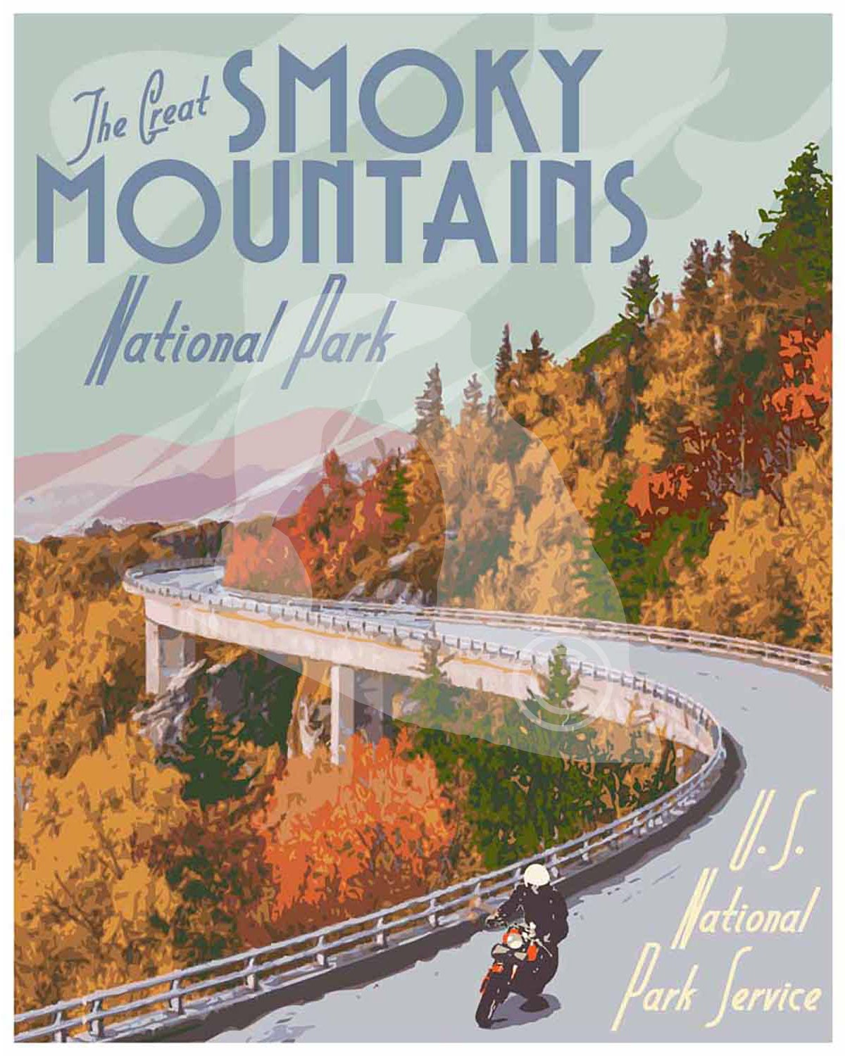 Great Smoky Mountains National Park Print, Smoky Mountains Travel Print, Vintage Style Travel Art