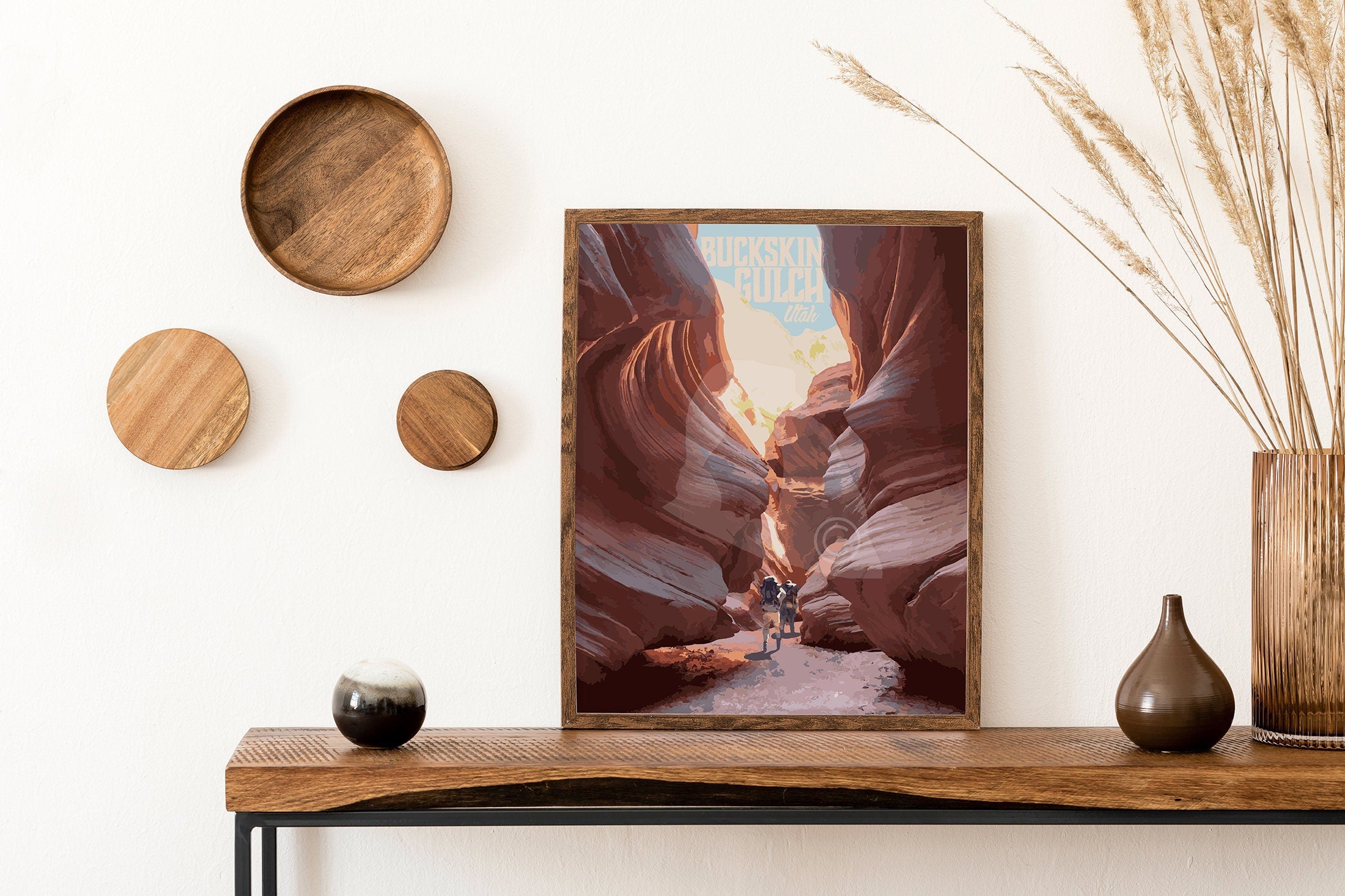 Buckskin Gulch Print, Slot Canyon Hiking Poster, Utah Vintage Style Travel Art