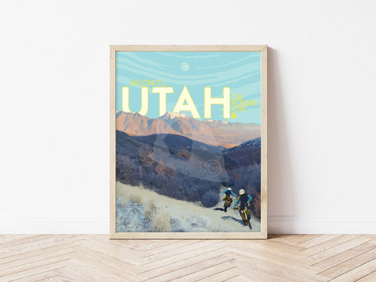Utah Mountain Biking Print, Utah Mountains Poster, Vintage Style Travel Art