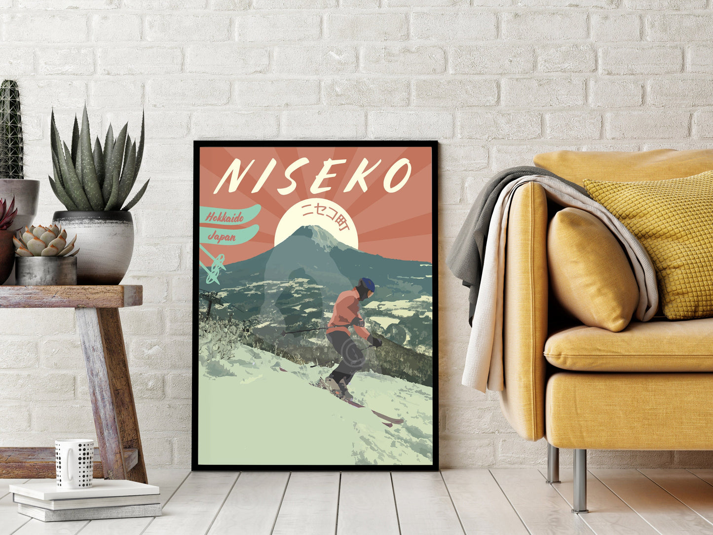 Niseko Japan Skiing Print, Niseko Ski Poster, Japan Vintage Style Travel Art