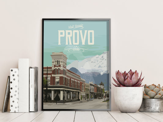 Provo Utah Print, Provo Center Street Poster, Downtown Provo, Vintage Style Travel Art