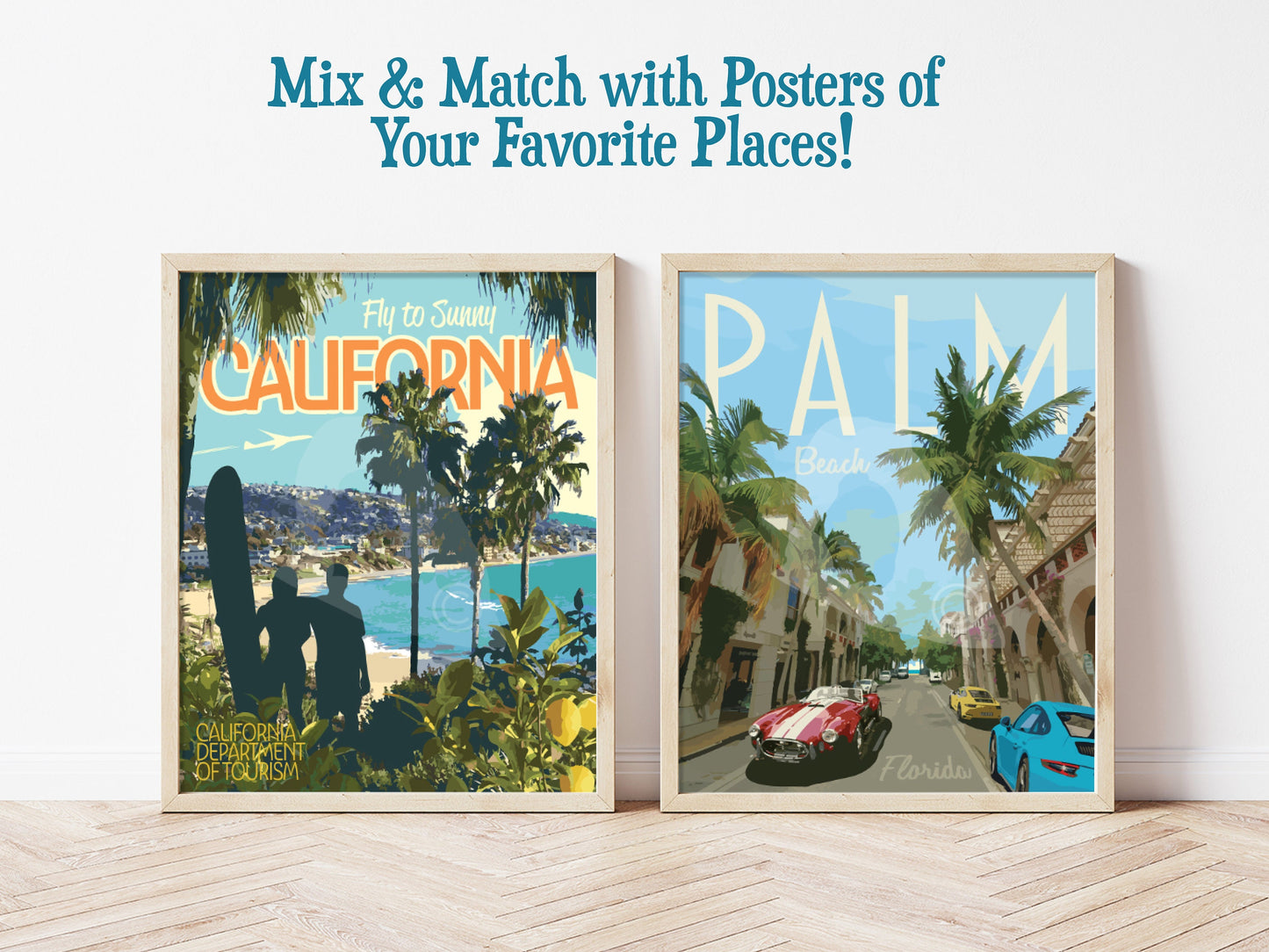 Palm Beach Florida Print, Palm Beach Car Poster, Florida Vintage Style Travel Art