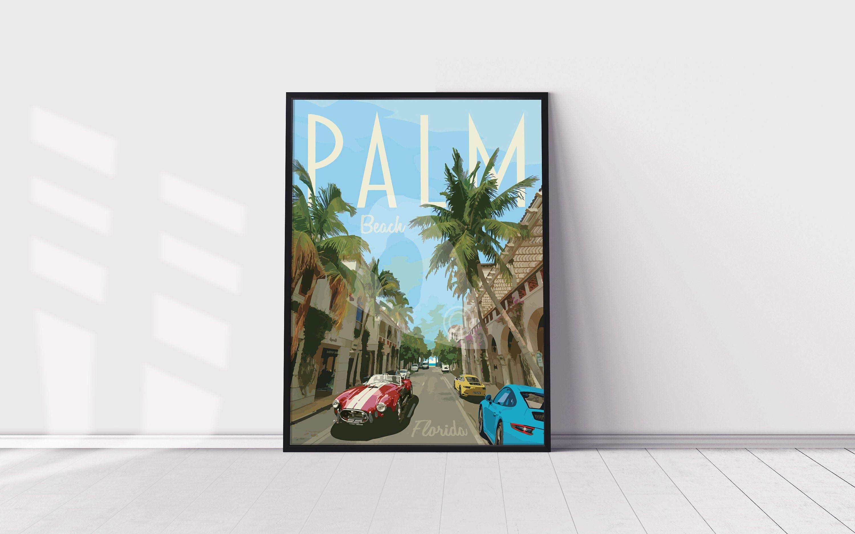 Palm Beach Florida Print, Palm Beach Car Poster, Florida Vintage Style Travel Art