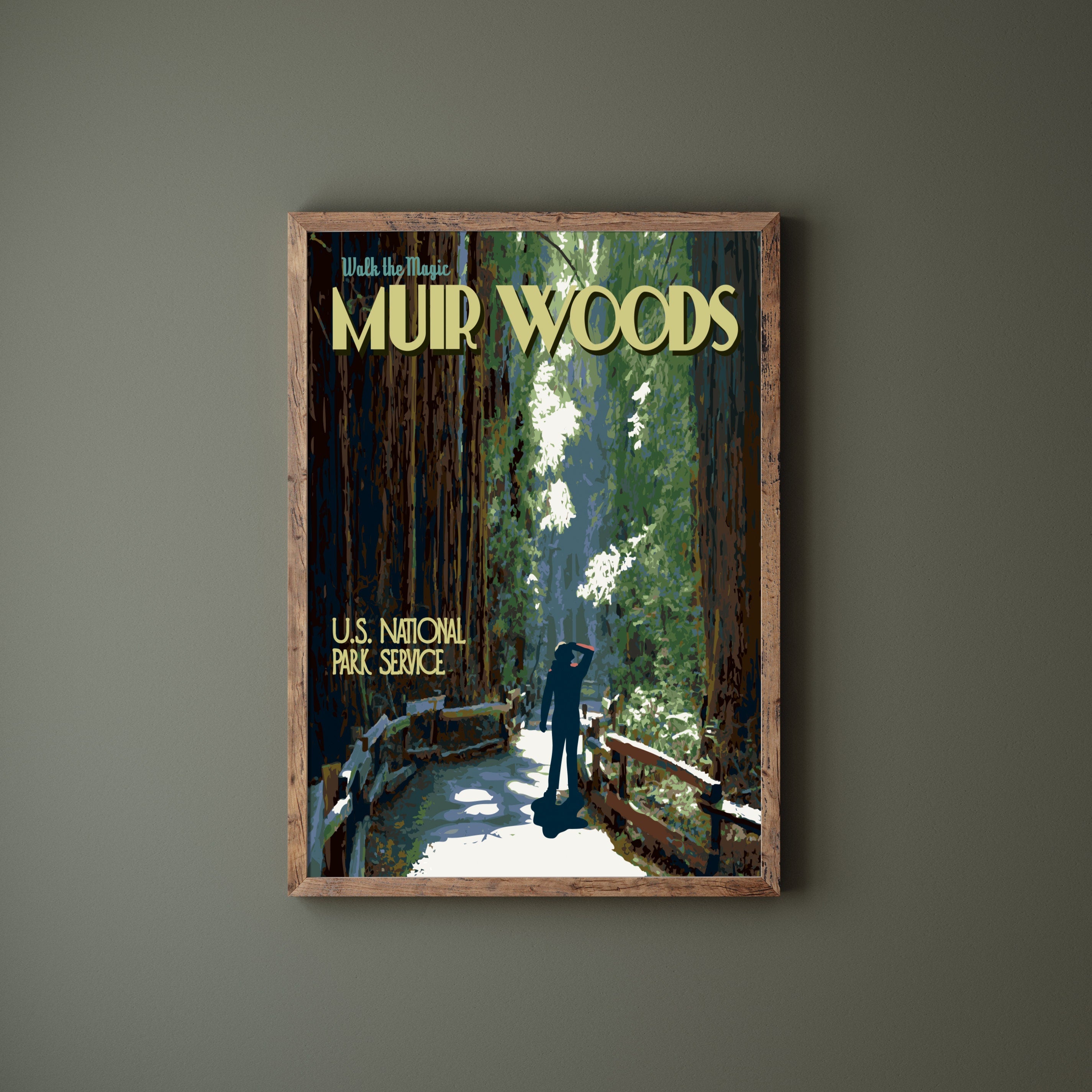 Muir Woods National Monument Print, John Muir Woods California Poster, California Vintage Style Travel Art