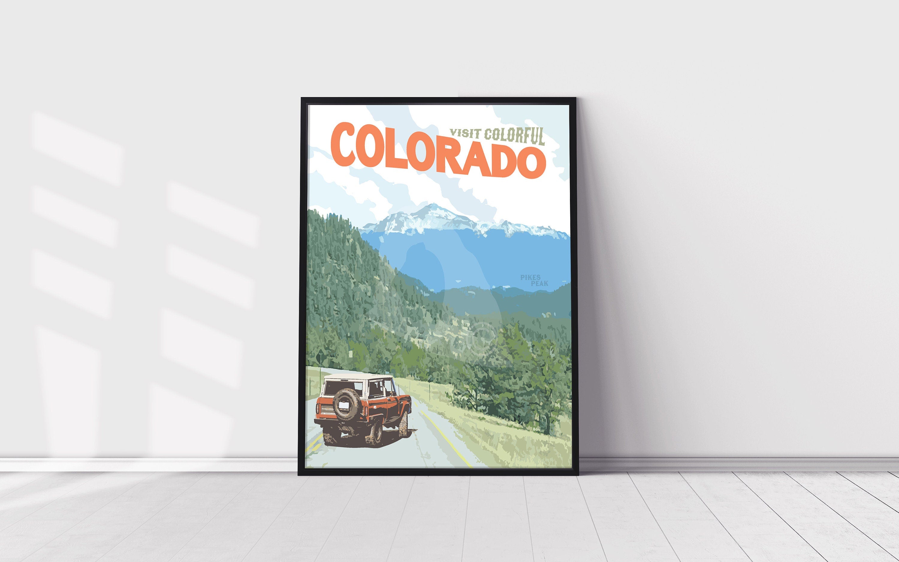 Colorado Pikes Peak Print, Colorado Mountain Poster, Colorado Vintage Style Travel Art