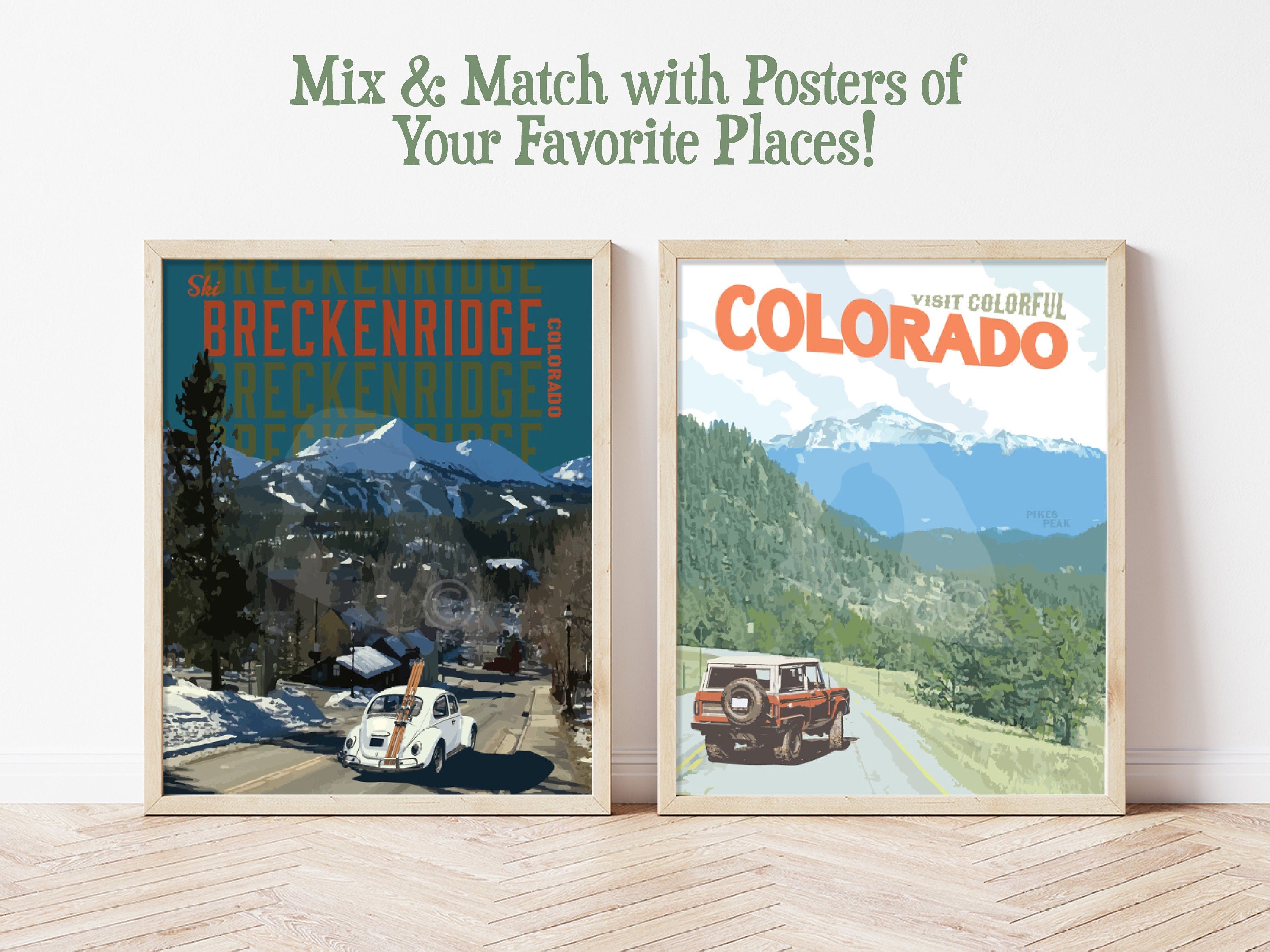 Colorado Pikes Peak Print, Colorado Mountain Poster, Colorado Vintage Style Travel Art