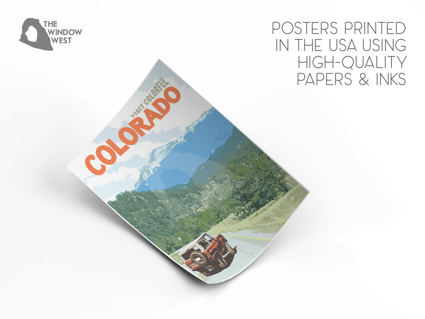 Colorado Pikes Peak Print, Colorado Mountain Poster, Colorado Vintage Style Travel Art