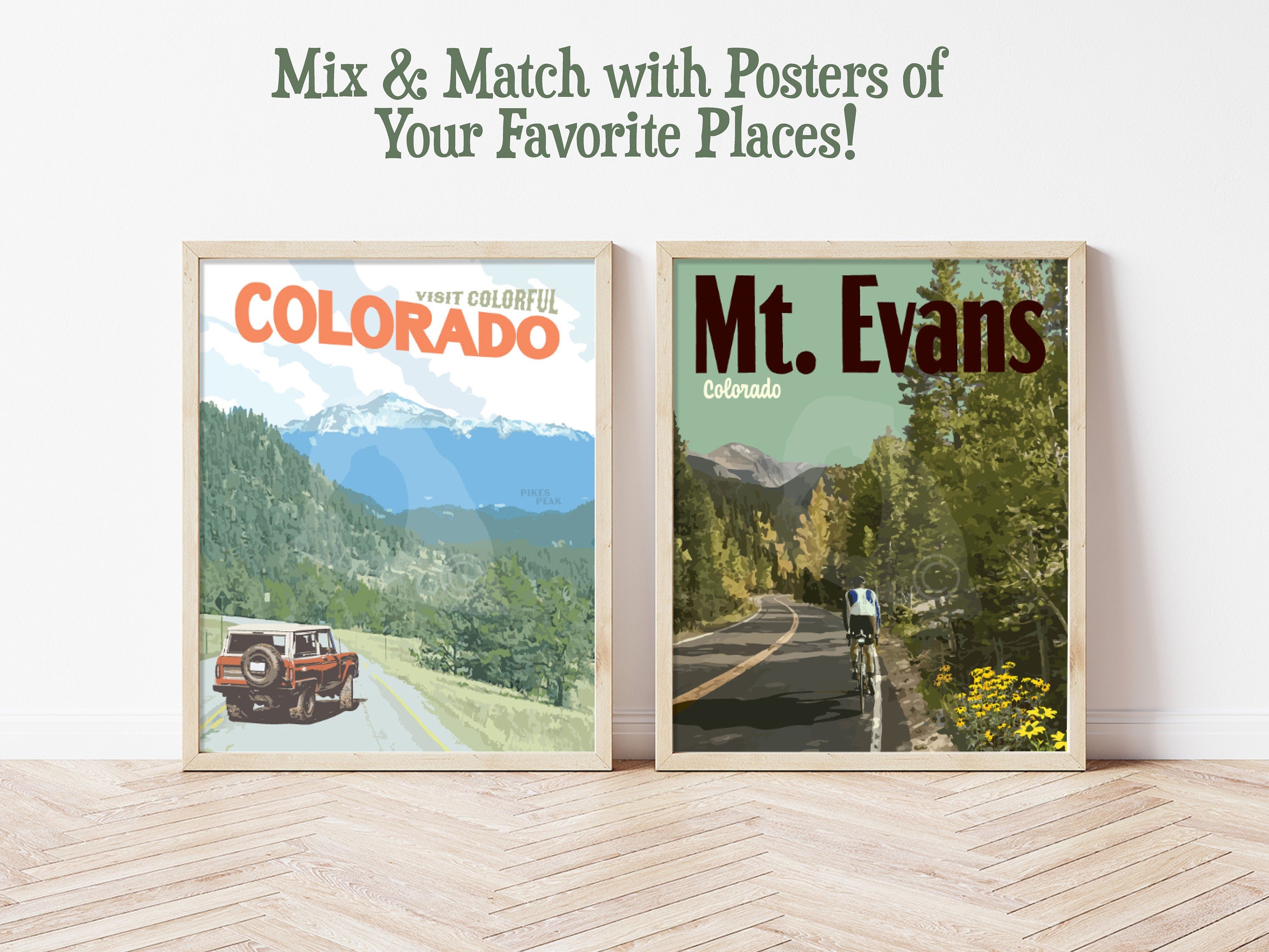 Mount Evans Print, Mt Evans Colorado Poster, Colorado Biking Print, Vintage Style Travel Art