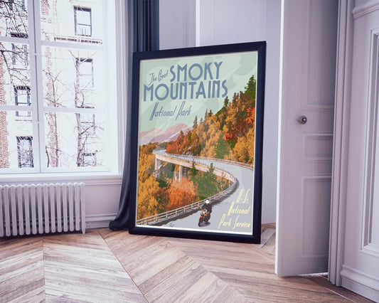 Great Smoky Mountains National Park Print, Smoky Mountains Travel Print, Vintage Style Travel Art