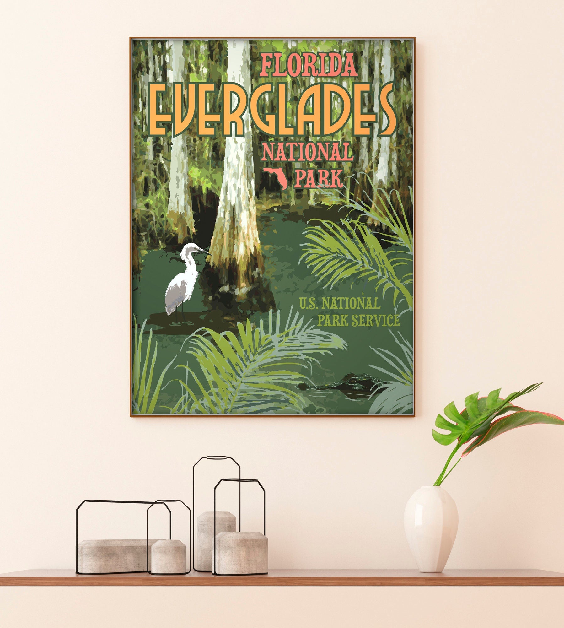 Florida Poster Value Set, Miami Poster, Palm Beach Poster, Everglades National Park Poster, Florida Vintage Style Travel Art, Three Print Value Set