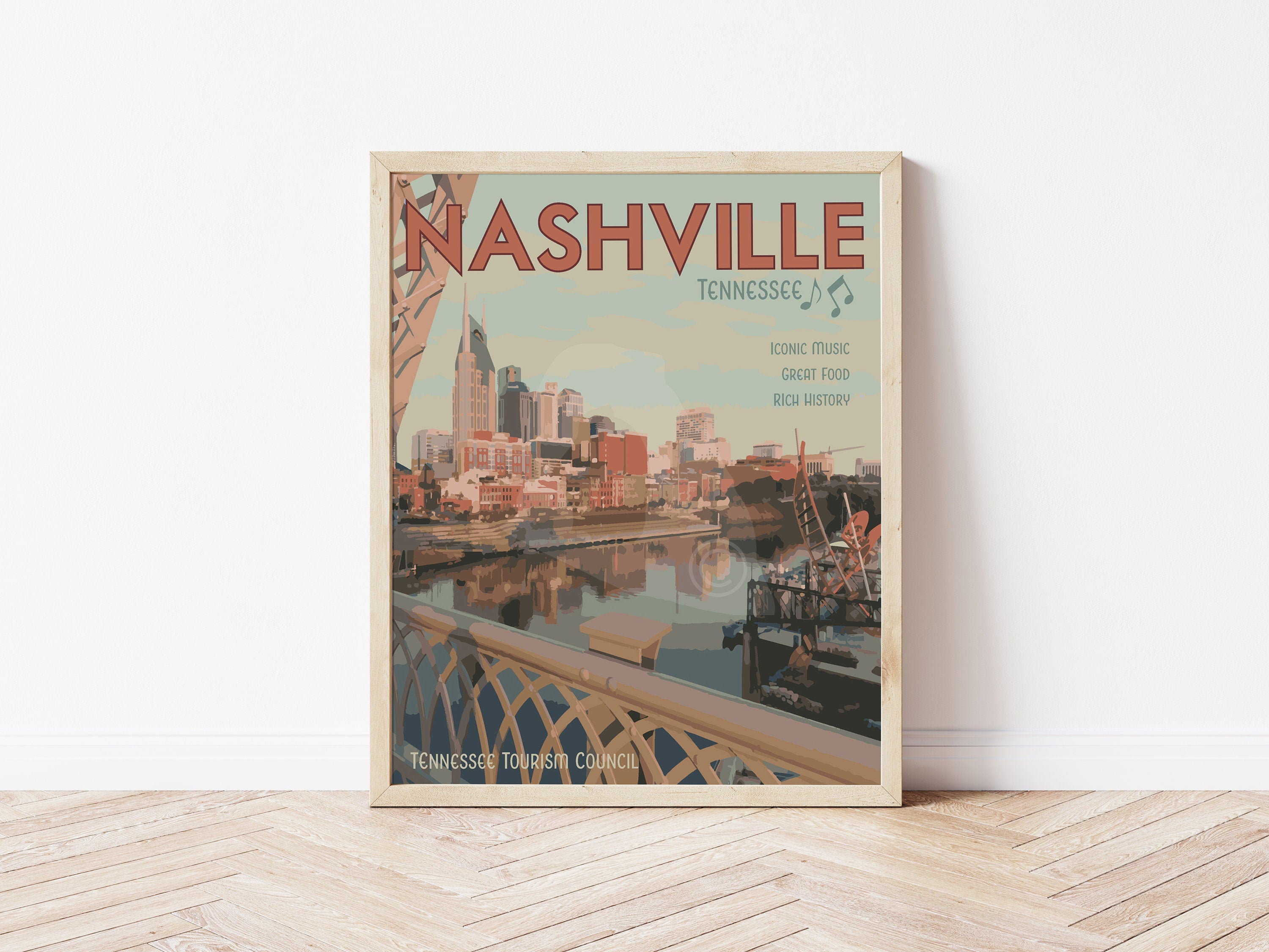 Nashville Tennessee Print, Nashville City Poster, Vintage Style Travel Art