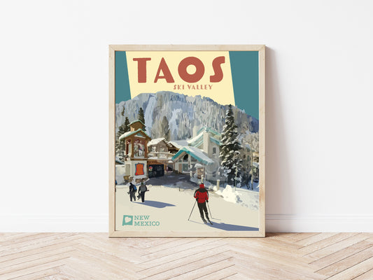 Taos Valley Ski Print, Taos Valley New Mexico Poster, Ski Vintage Style Travel Art