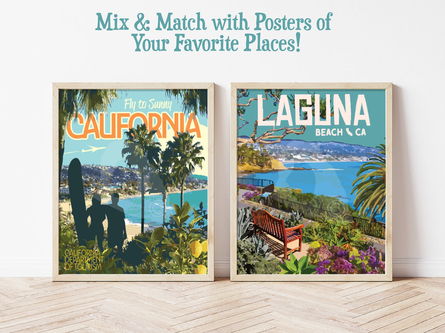 Laguna Beach California Print, California Beach Poster, Vintage Style Travel Art