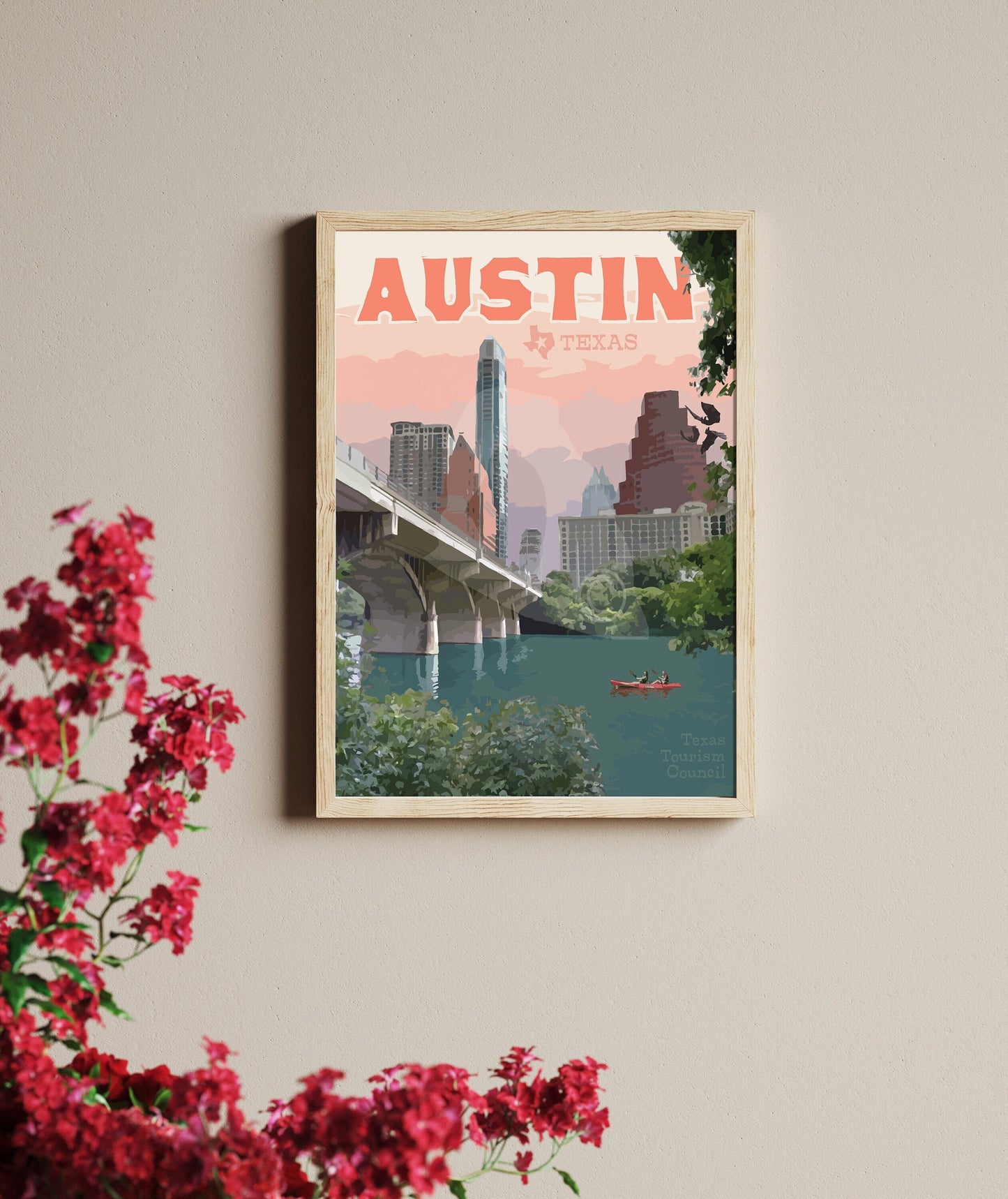 Austin Texas Vintage Style Travel Print, Austin City Print, Texas Art