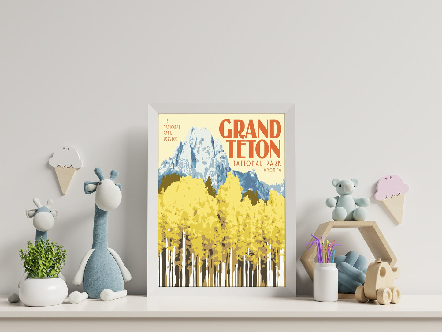 Grand Teton National Park Print, Grand Teton Wyoming Poster, Vintage Style Travel Art