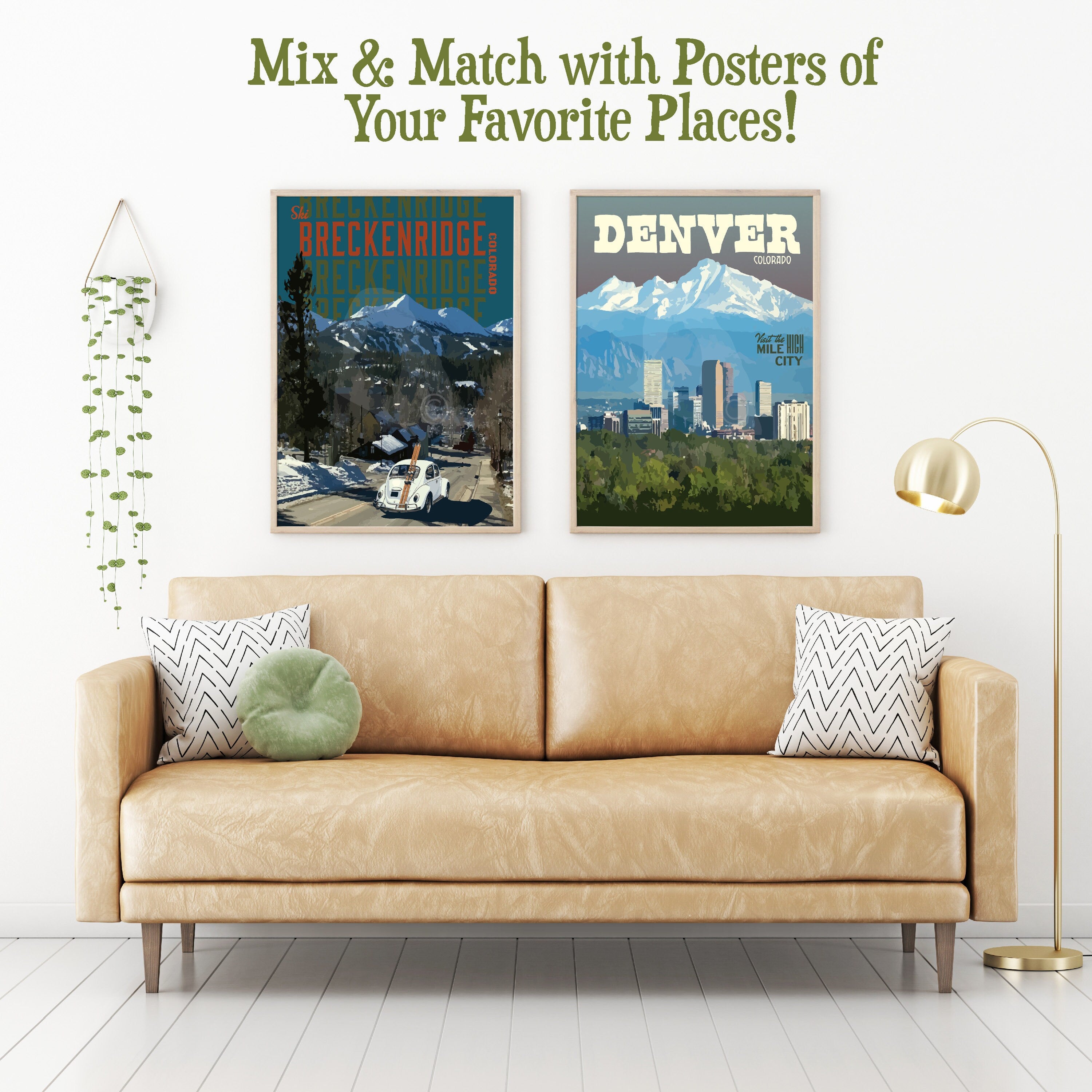 Denver Colorado Print, Downtown Denver Poster, Denver Mountains, Vintage Style Travel Art