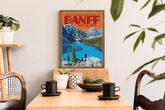 Banff National Park Travel Poster, Banff Canada National Park Print, Banff Orange Vintage Style Travel Art