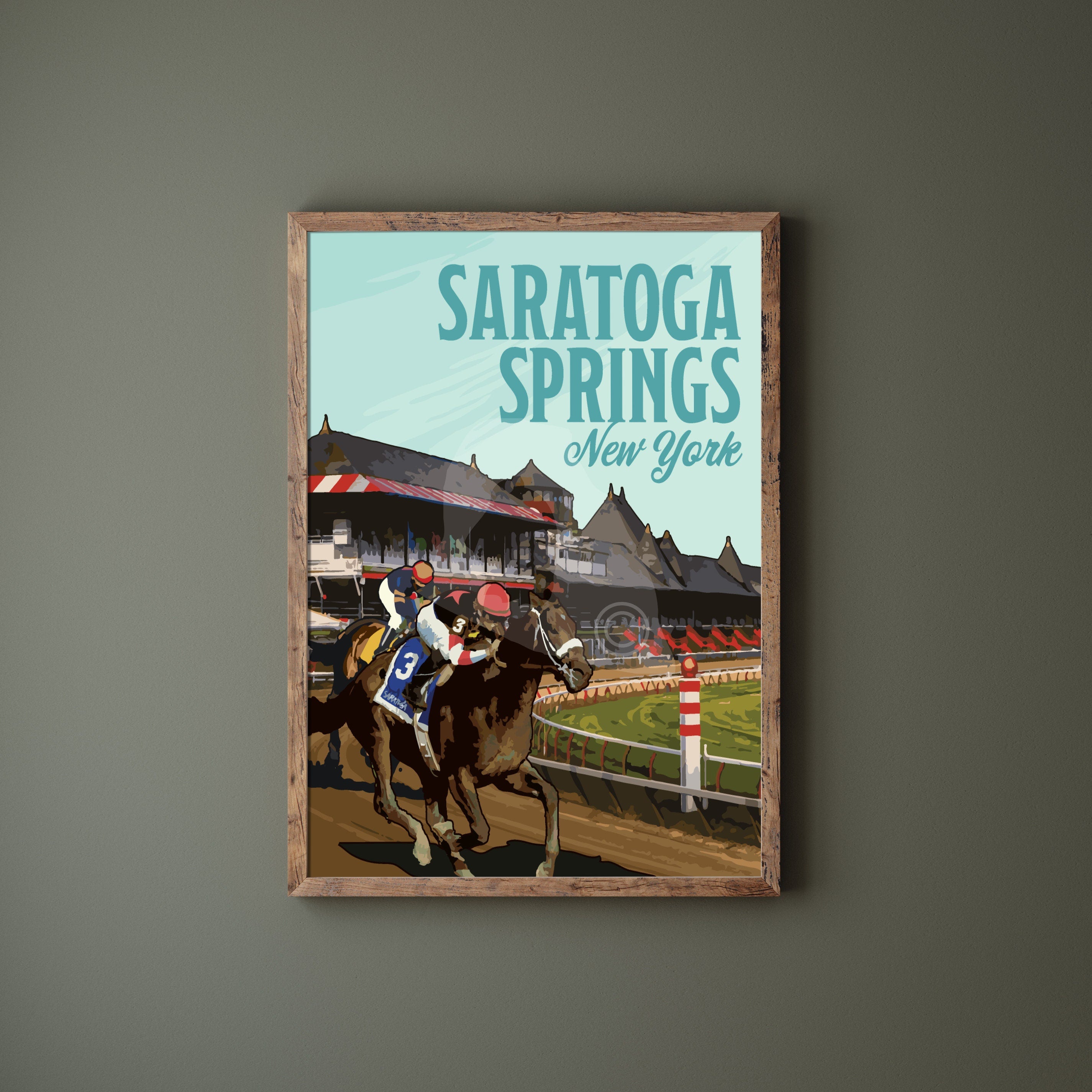 Saratoga Springs New York Print, Saratoga Spring Horse Racetrack Poster, New York Vintage Style Travel Art