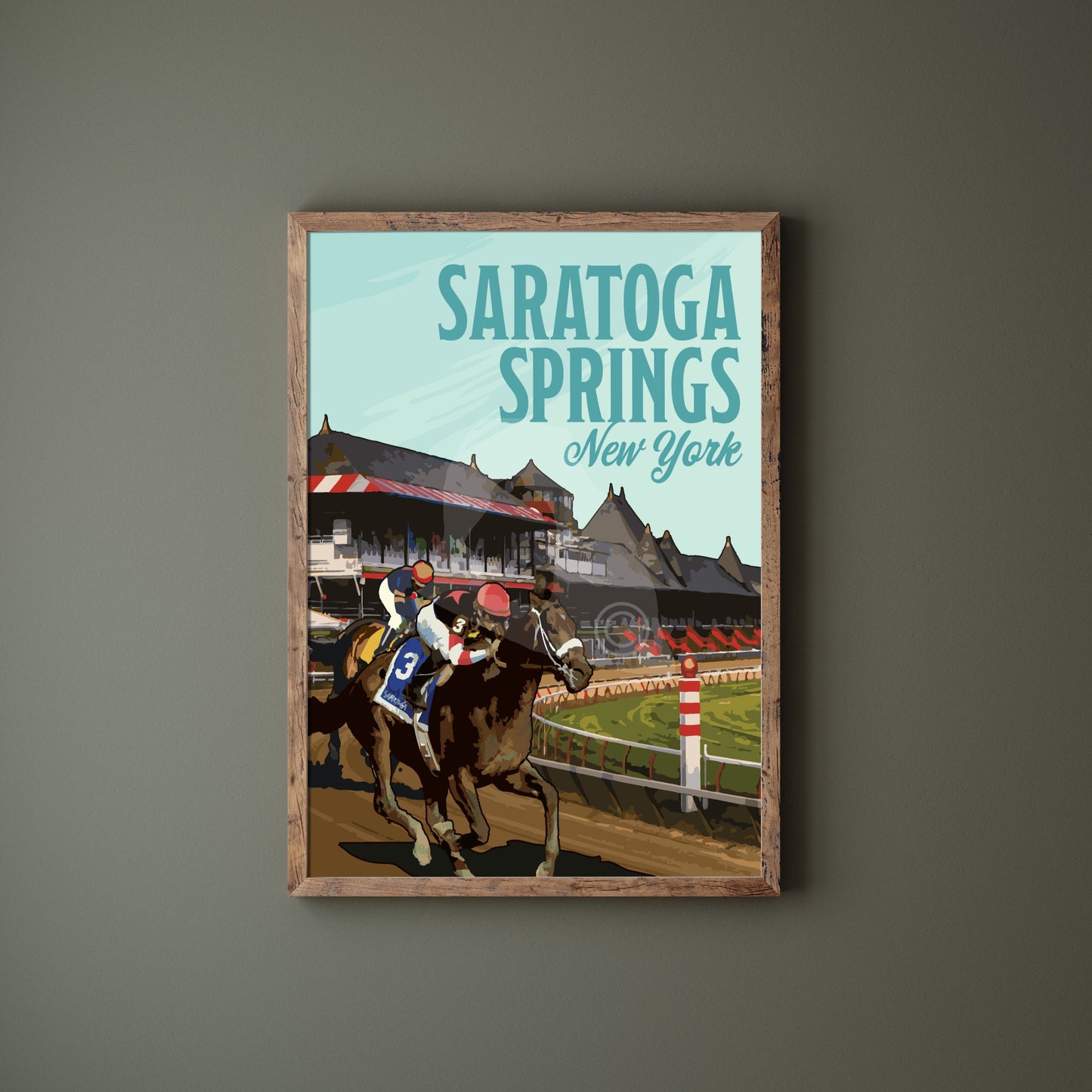 Saratoga Springs New York Print, Saratoga Spring Horse Racetrack Poster, New York Vintage Style Travel Art